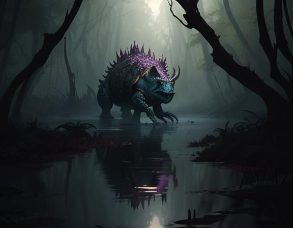 Bullywug in Murky Swamp: Dark Fantasy Concept Art