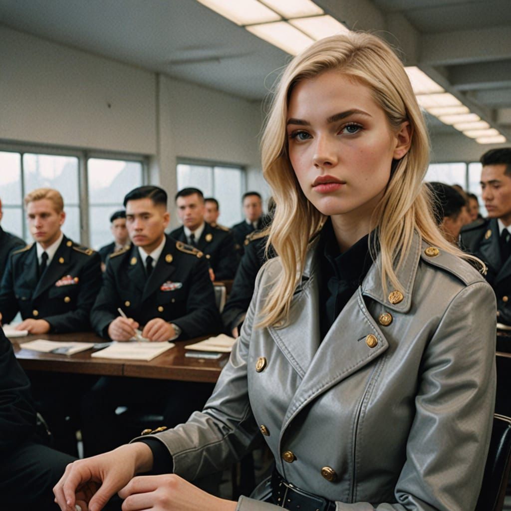 Model in Black Leather Military Fashion