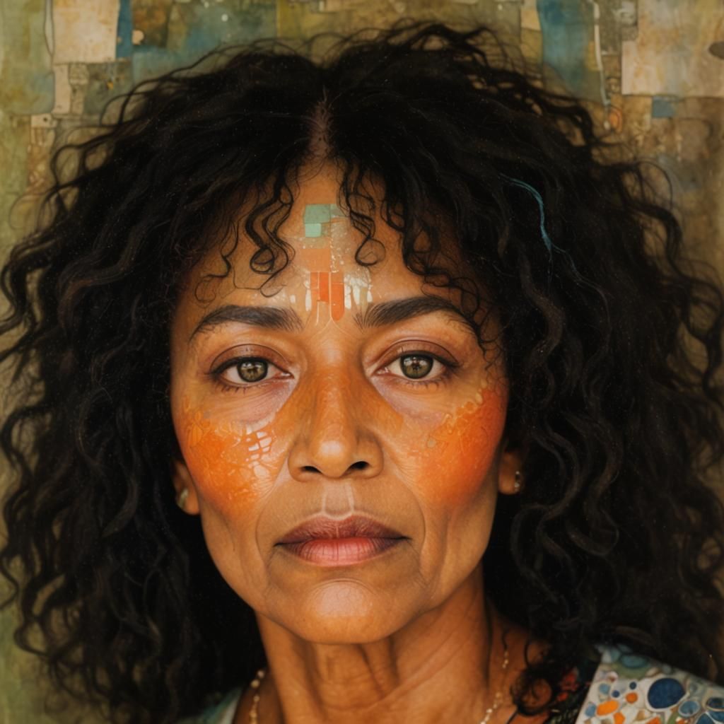 Abstract Surrealist Watercolour of Woman in Klimt Style