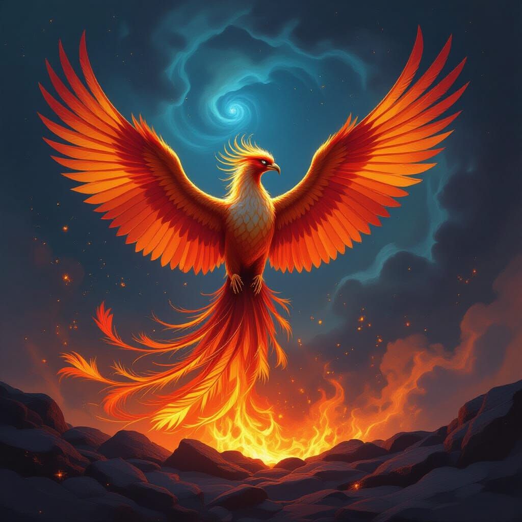 Majestic Phoenix Rises From Cosmic Embers
