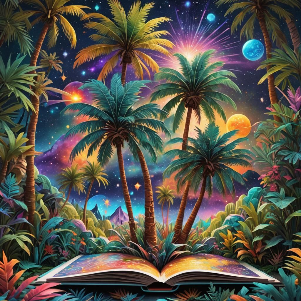 Holographic Palm Tree Pop-Up Book Illustration