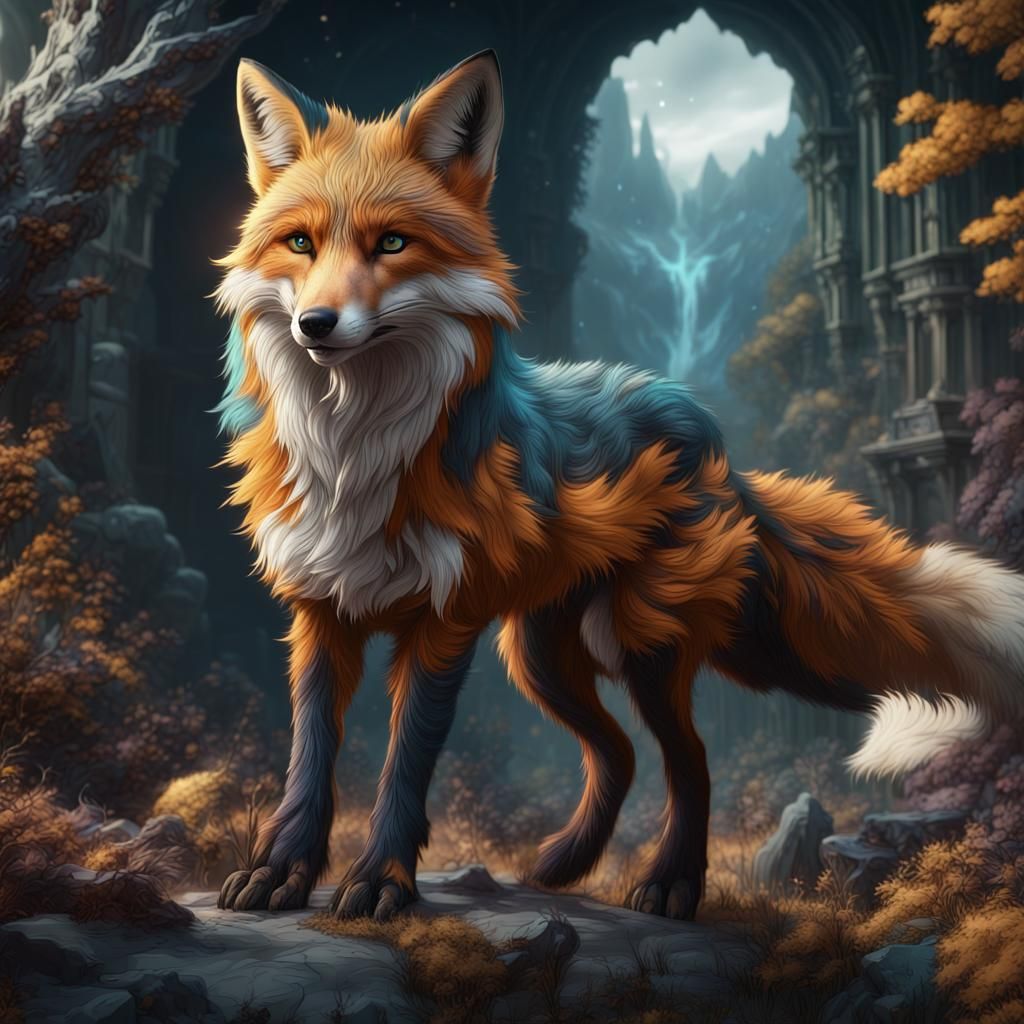 Wolf with Fox Colors in Detailed Matte Painting