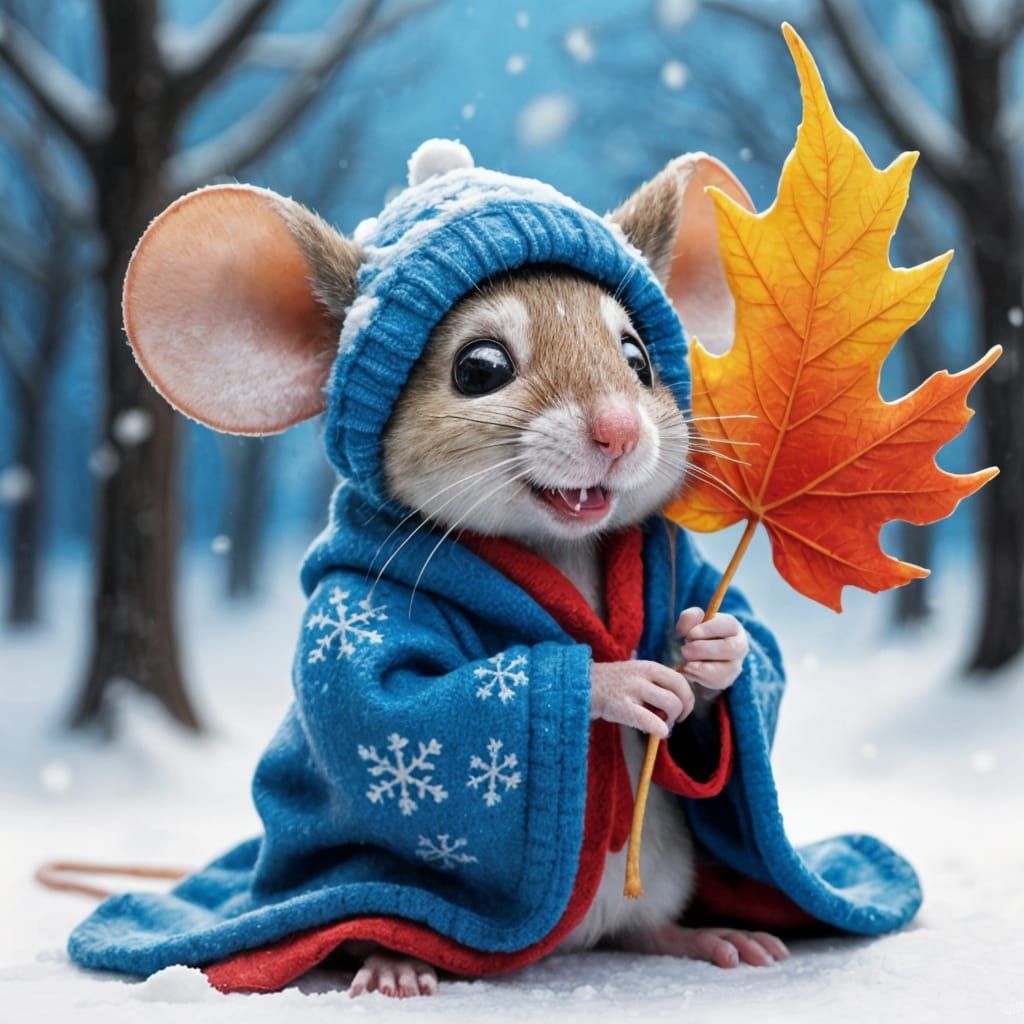 Whimsical Mouse Finds Winter Shelter Under Snow-Laden Tree