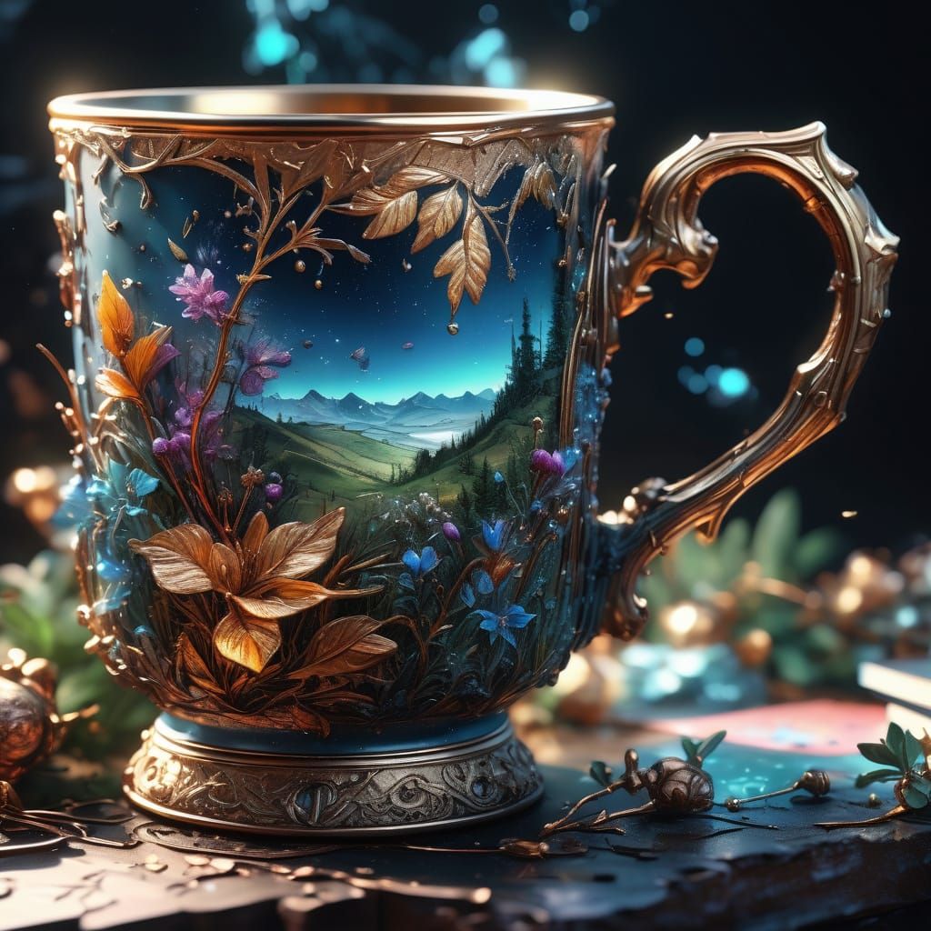 Stunning Crystal Mug Radiates Spring Landscape Under Starry ...