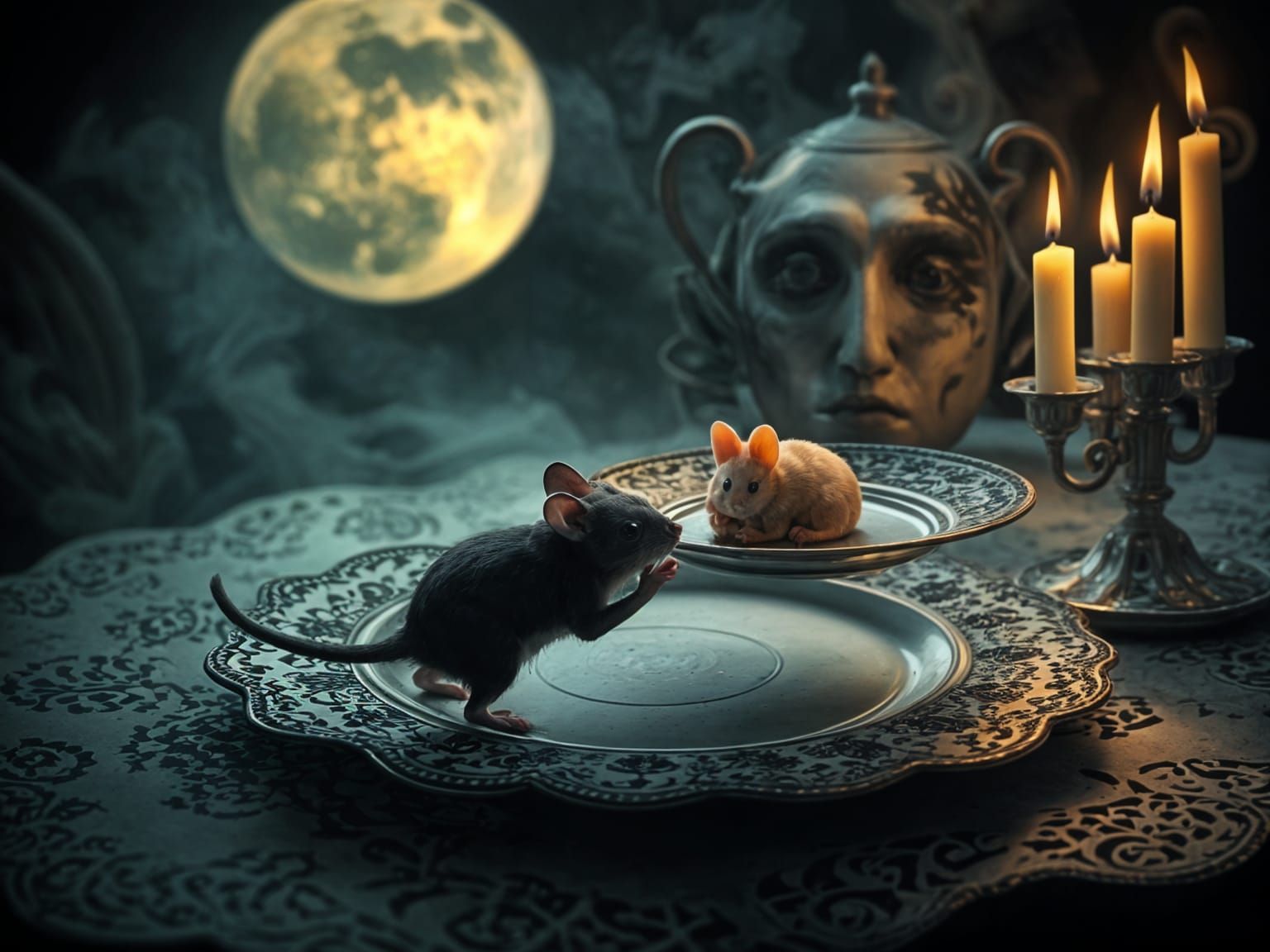 Mouse Hunt Scene in a Whimsical Aesthetic