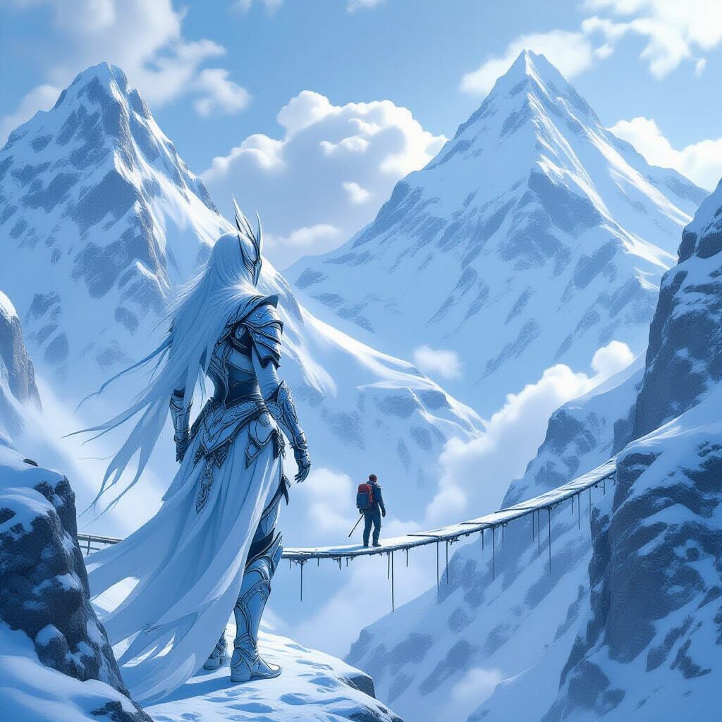 Ice Goddess Between Mountains: Atmospheric Digital Art