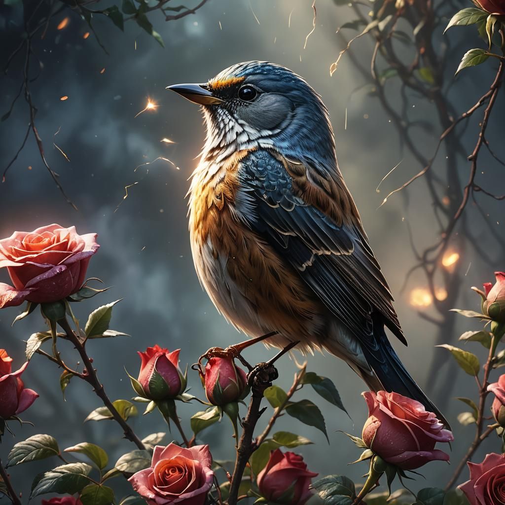 Songbird on Rose: Fantastical Concept Art