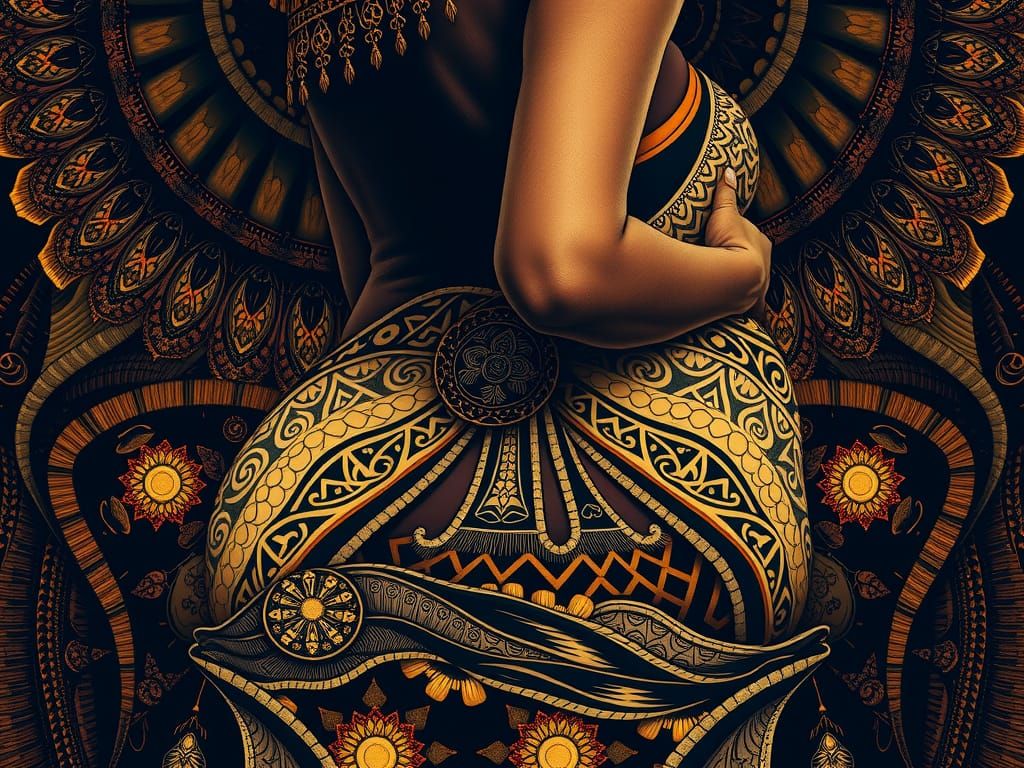 African Goddess Portrait in Woodcut Style