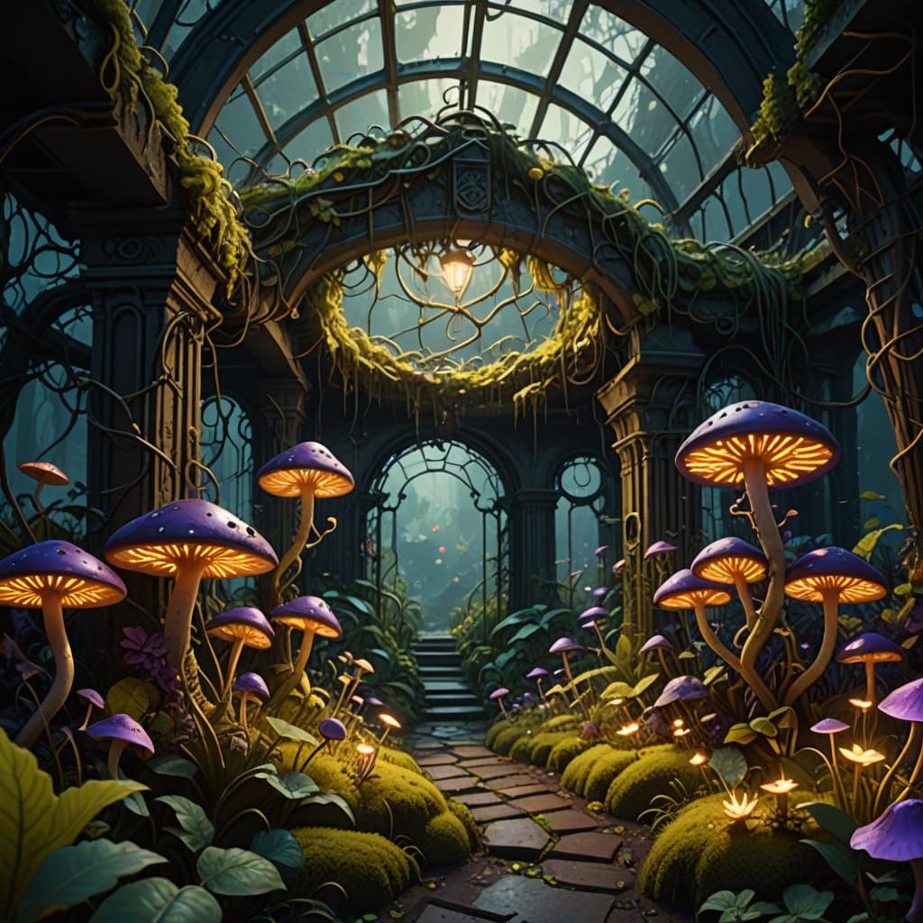 Forgotten Greenhouse in Dark Fantasy Style