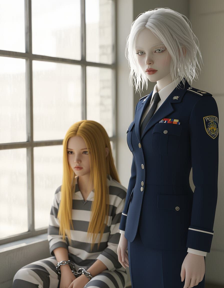 Albino Woman in Police Suit, 3D Rendered