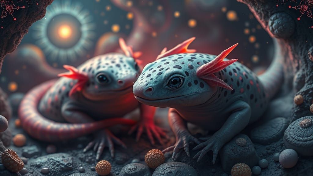 Surreal Axolotl in Cosmic Dreamscape