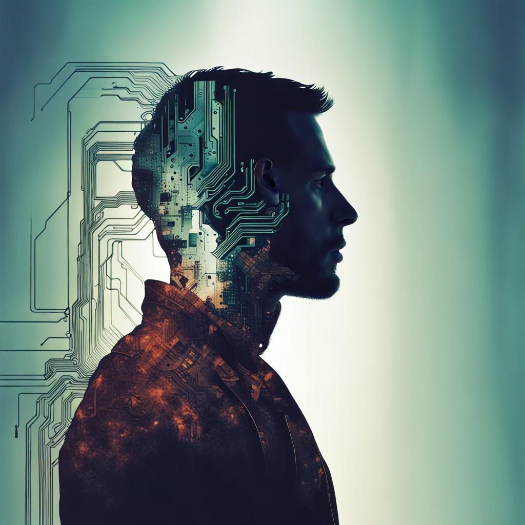 Double Exposure Circuit Board Silhouette Portrait