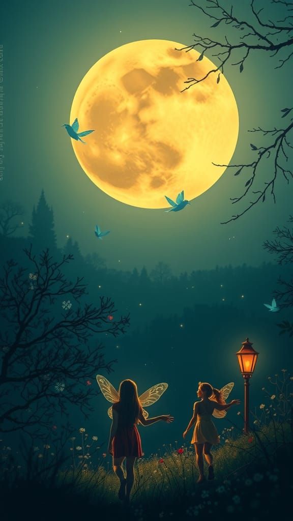 Moonlit Fairies Dancing in Forest Clearing