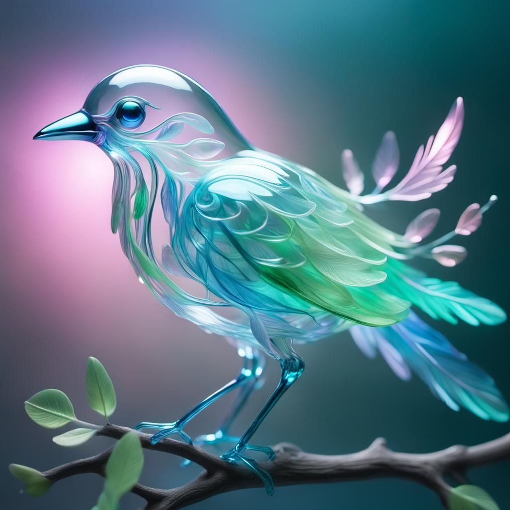 Bioluminescent Glass Bird Sculpture in Pastel Hues