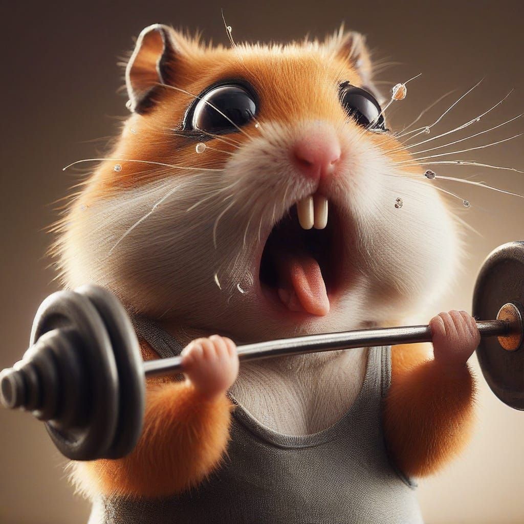 Hamster Gymnast Struggles with Acorn Barbell