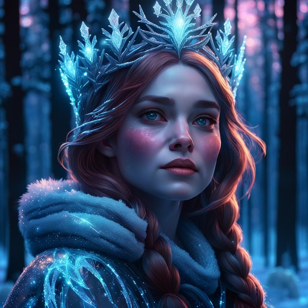 Ice Princess in Sparkling Forest: Hyperdetailed Portrait