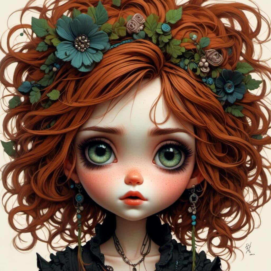Beautiful Punky Woman with Auburn Hair, Claymation Style