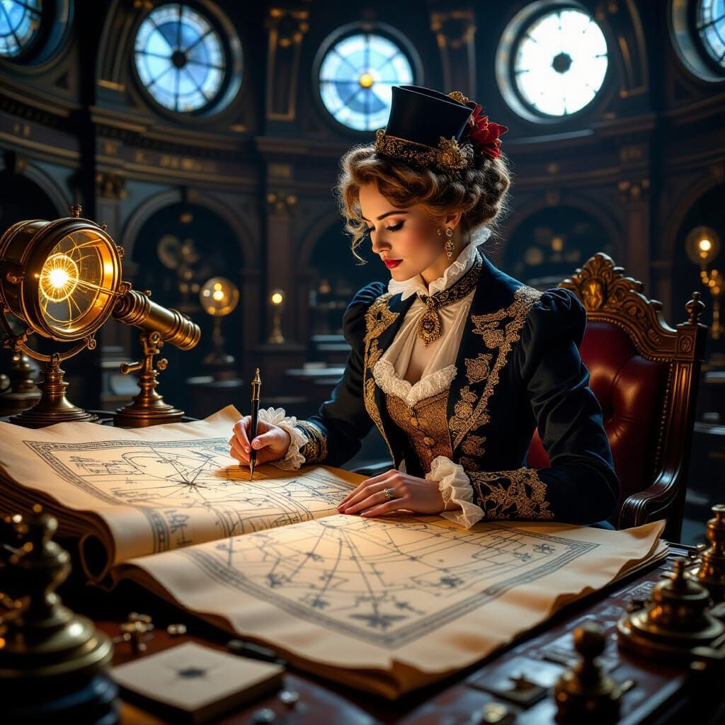 Celestial Cartographer in Steampunk Observatory