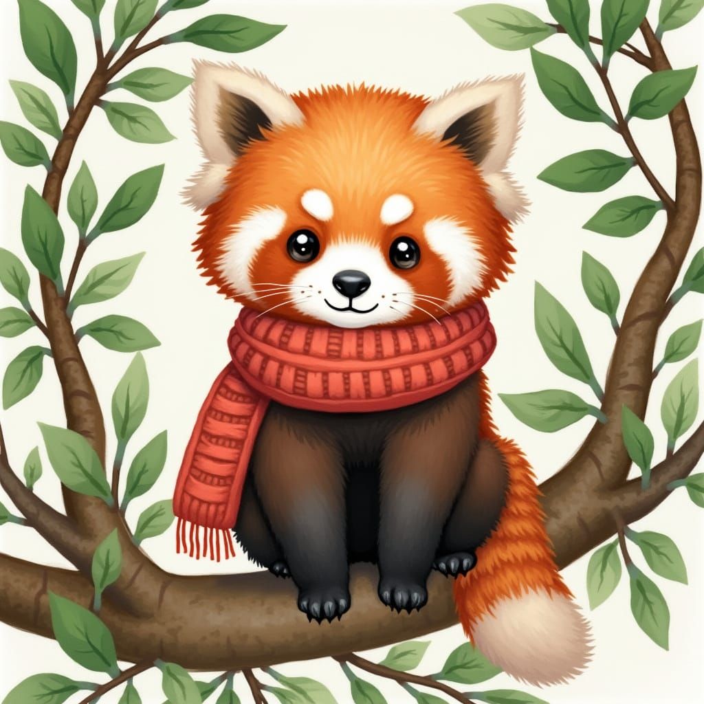 Red Panda in Whimsical Watercolor Style