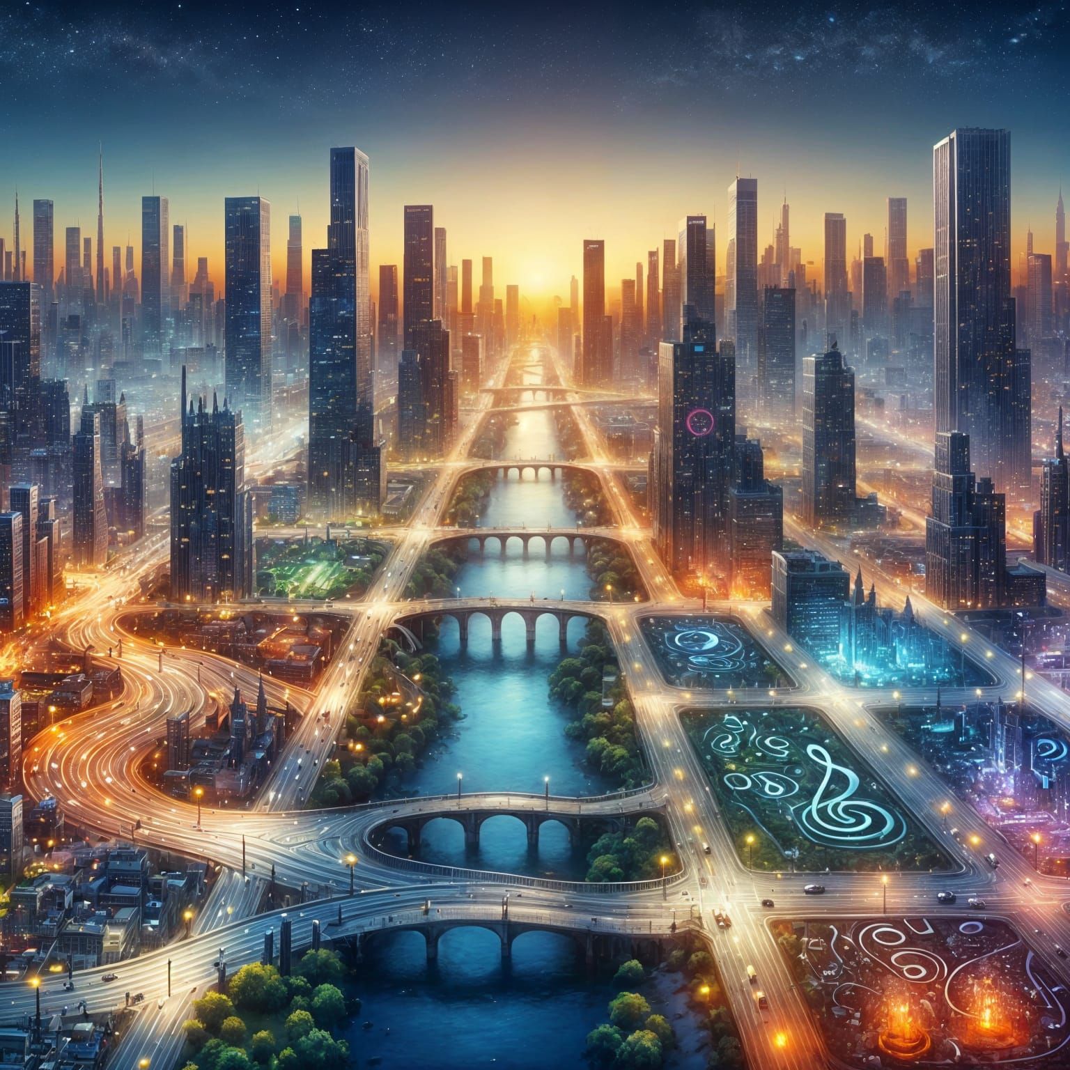 Musical Cityscape Inspired by Musical Symbols as Fine Art