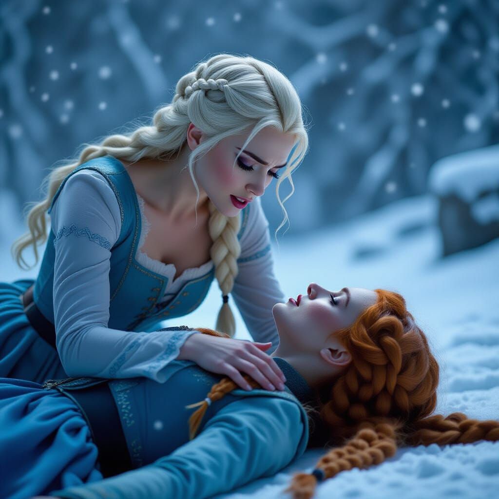 Dramatic Scene: Blonde Woman Tries to Revive Friend with Ice...