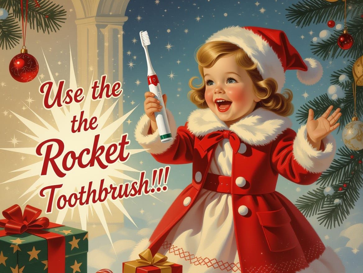 Festive Christmas Scene with Rocket Toothbrush