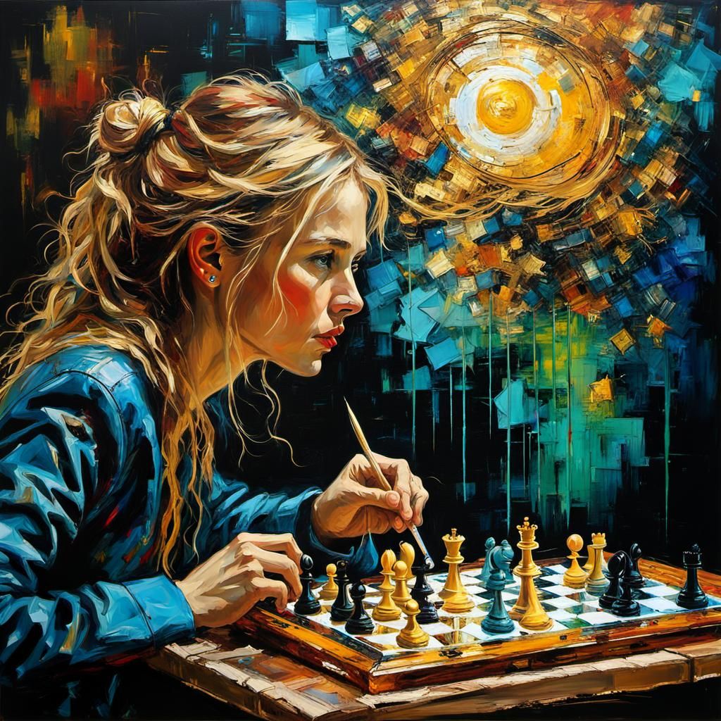 Chess Game in Encaustic Style with Detailed Textures