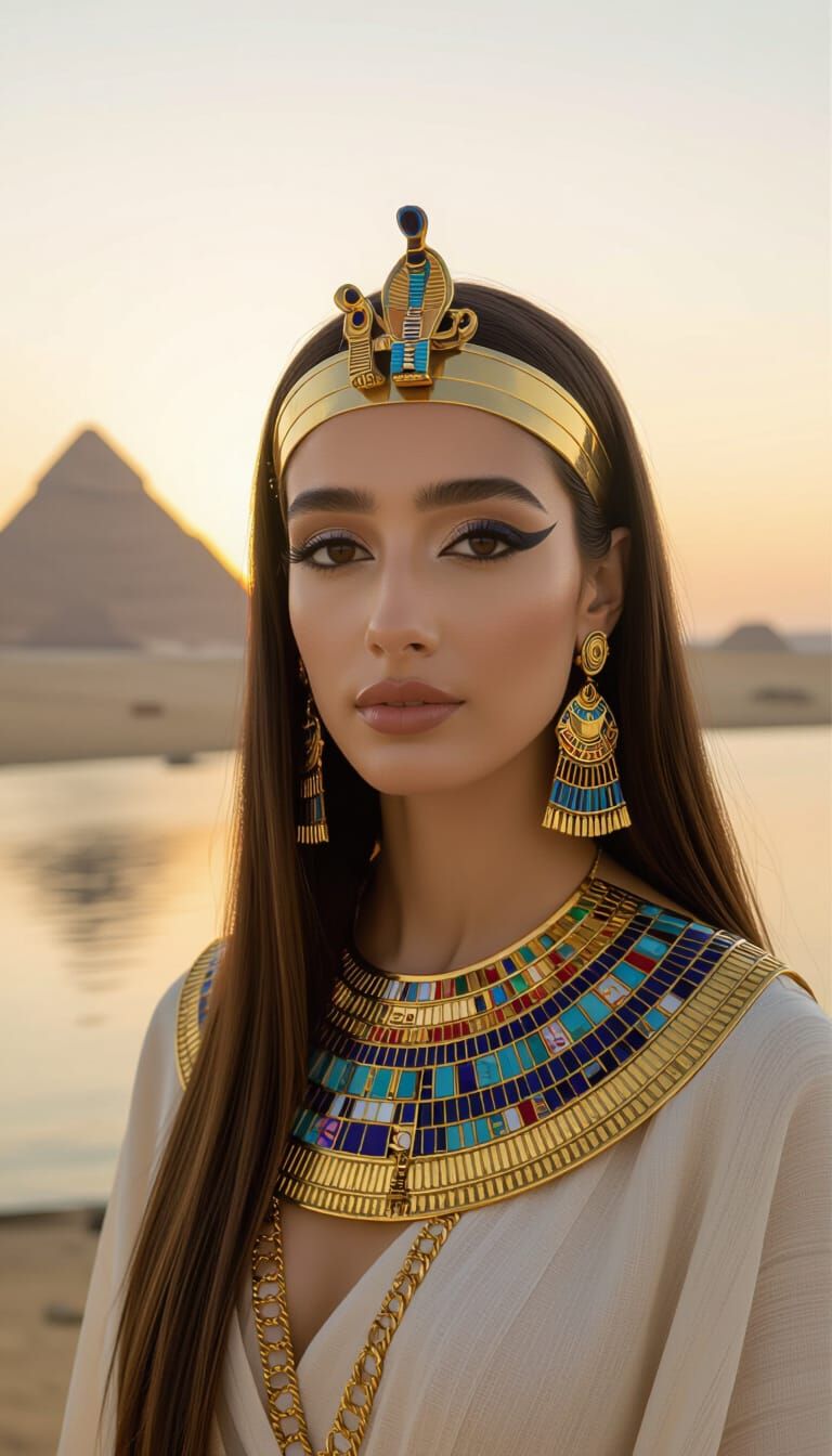 Egyptian Queen at Sunset, Pyramids Reflection