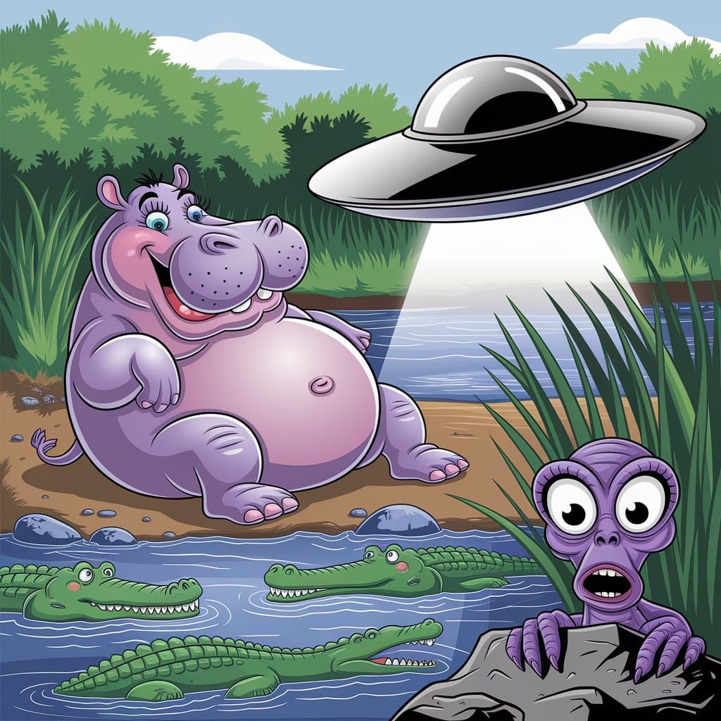 Alien First Contact with Sunbathing Hippo