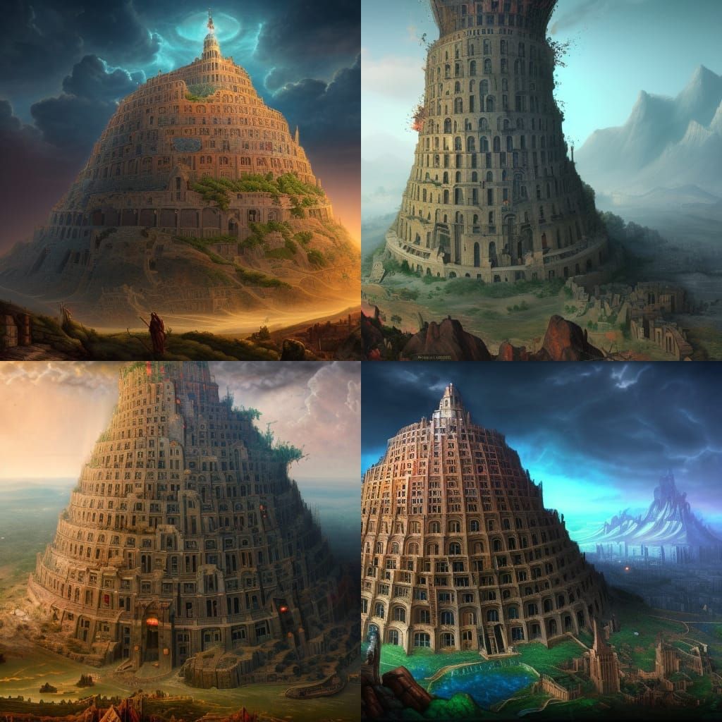 Detailed Tower of Babel Fantasy Concept Art