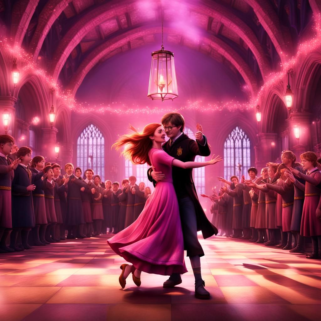 Ginny Weasley and Harry Potter Dancing: Pixar-Style 3D Art