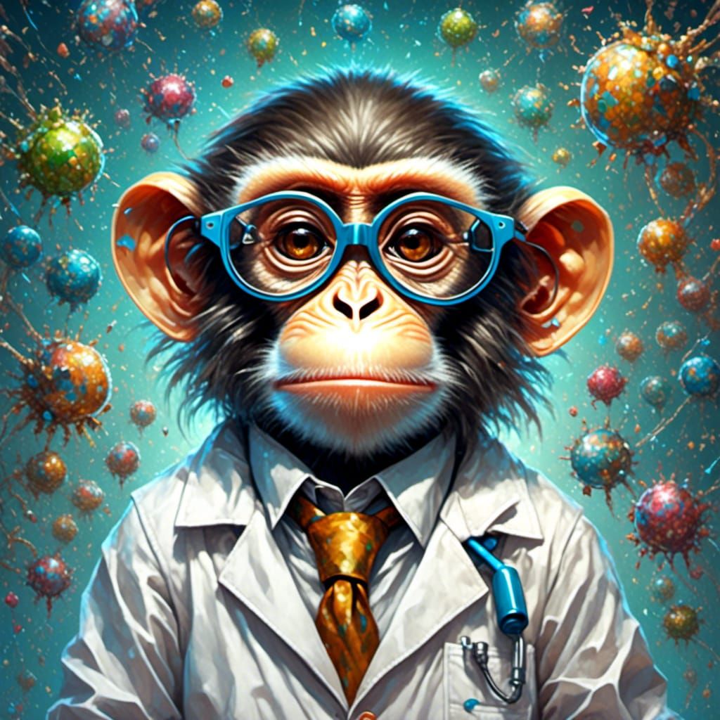 Monkey Scientist in Lab Coat and Glasses
