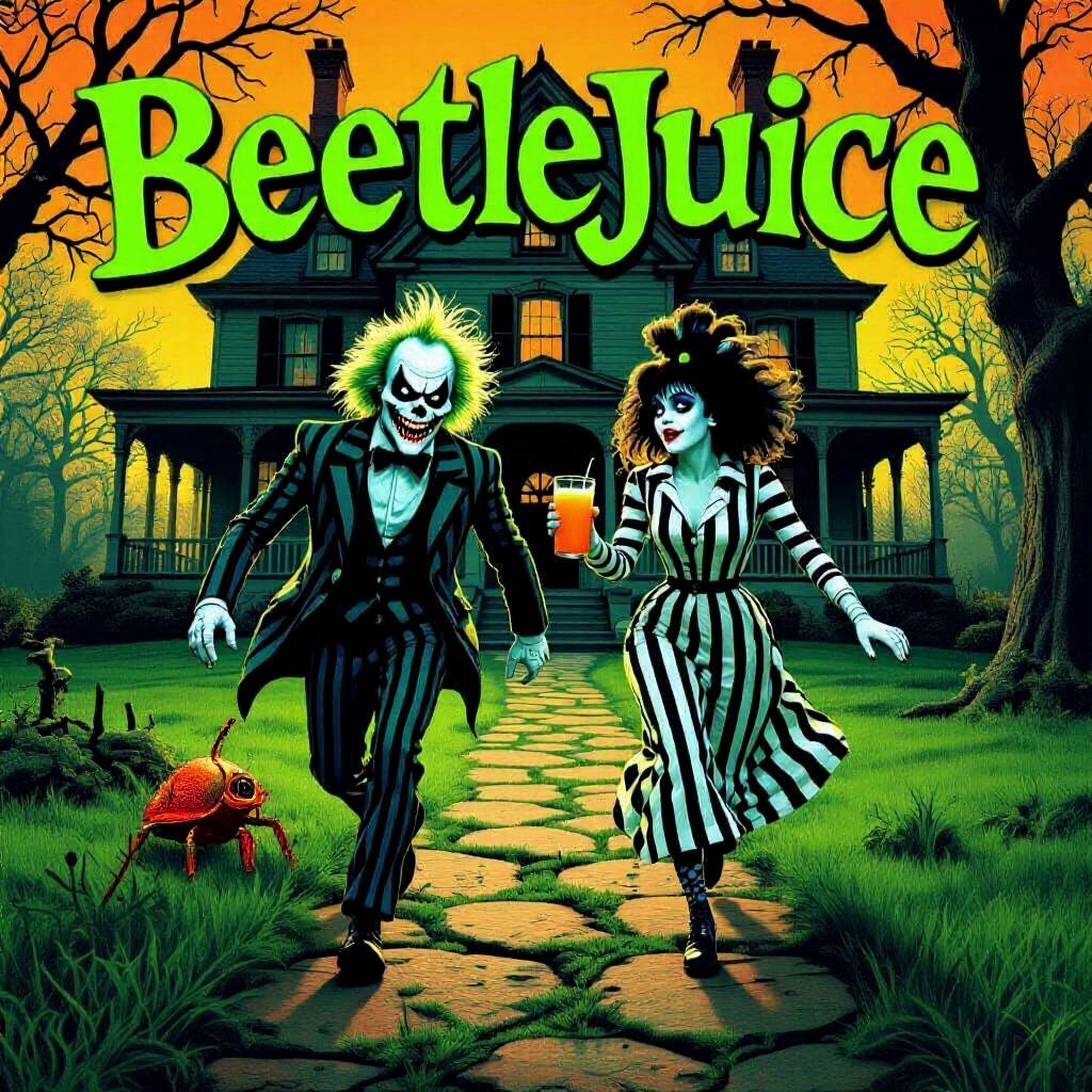 Beetlejuice Movie Poster with Beetle in 80s Style