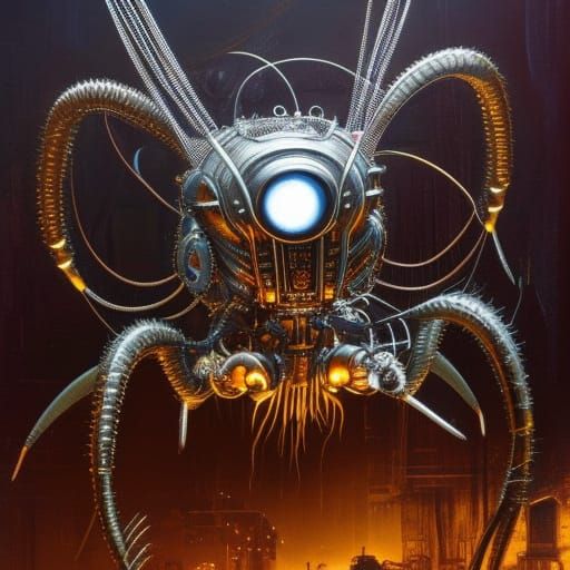 Biopunk Robotic Spider in Dark Concept Art
