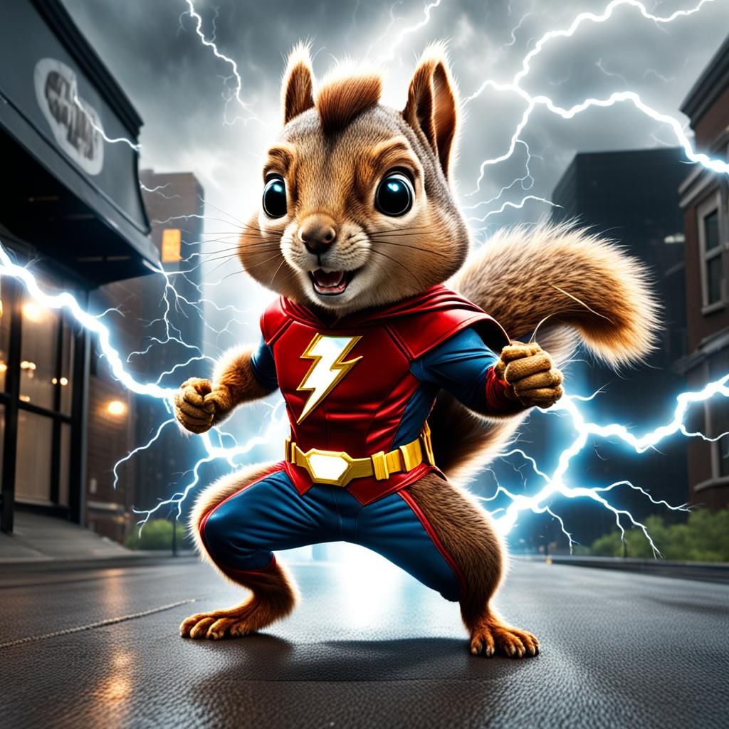 A squirrel with superhero costume.