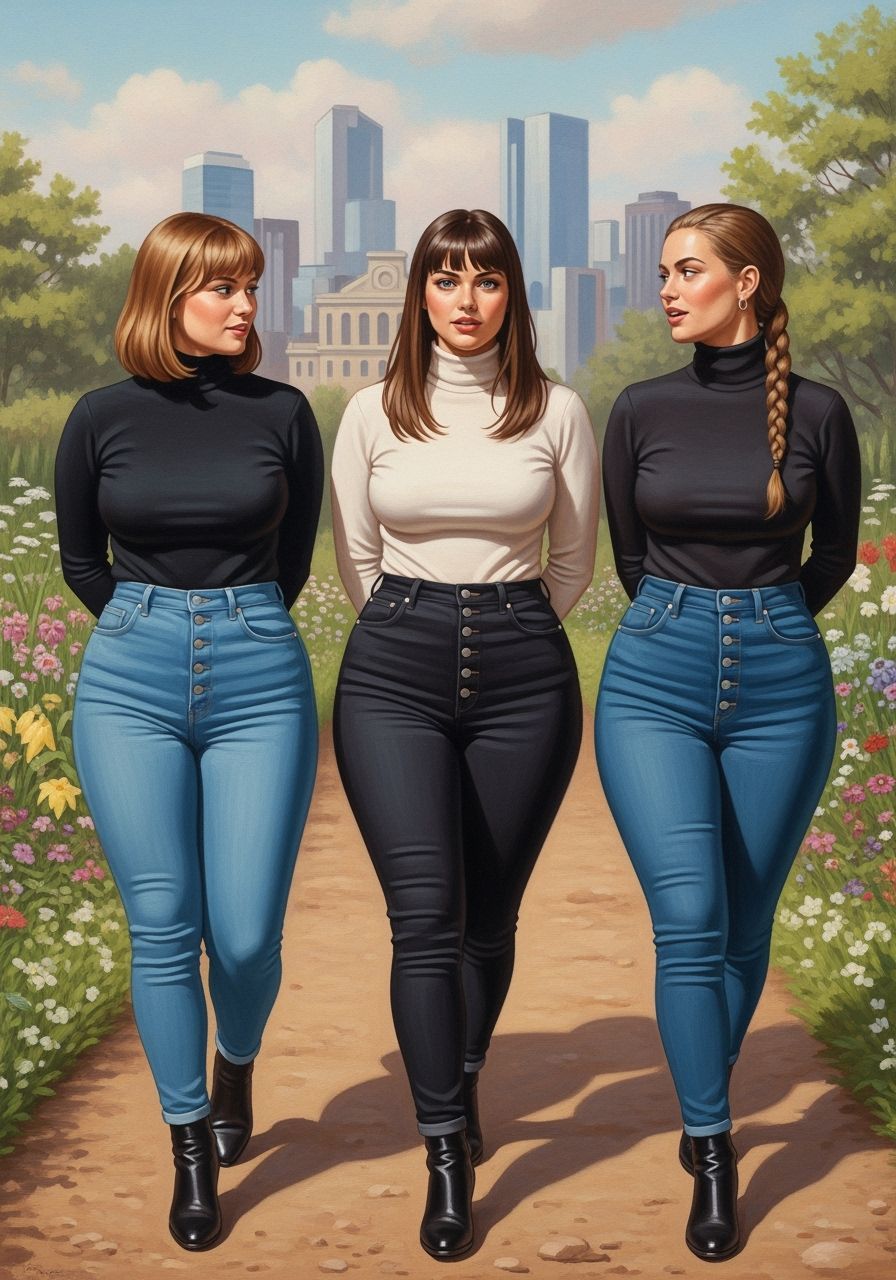 Three Friends in Botanic Garden Oil Painting