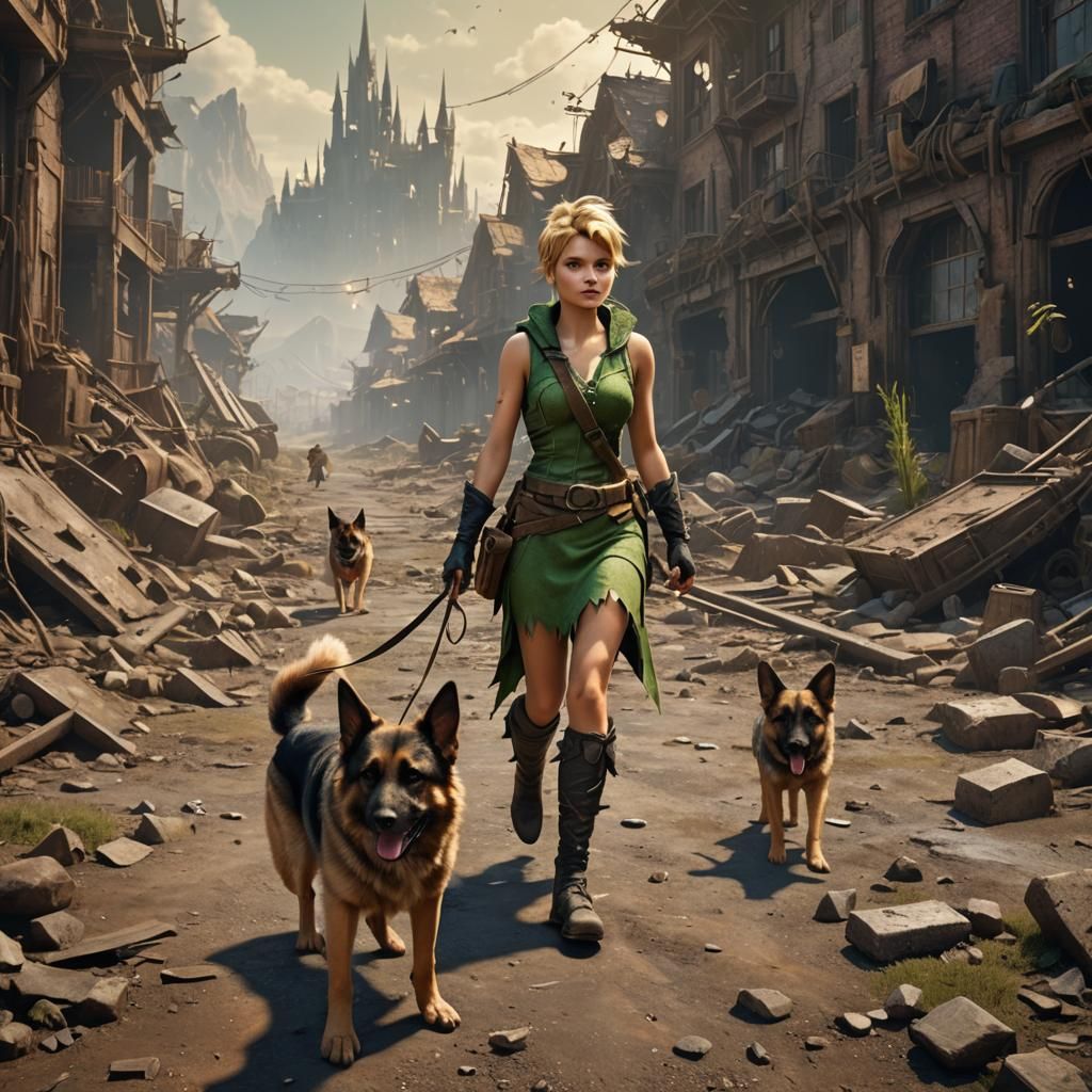Tinkerbell and German Shepherd in Wasteland Art