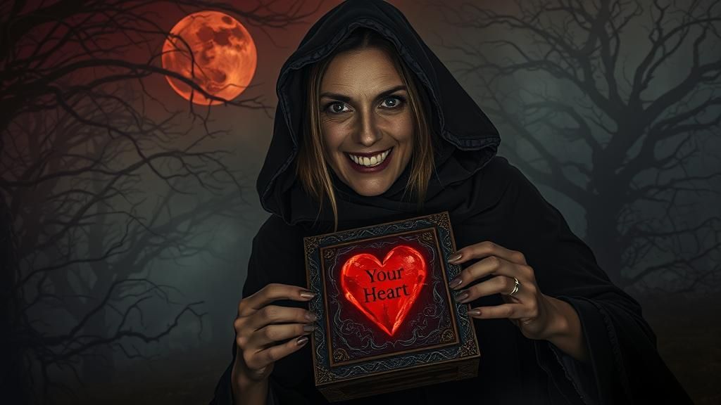 Eerie Forest Witch with Ornate Box in Giger Style