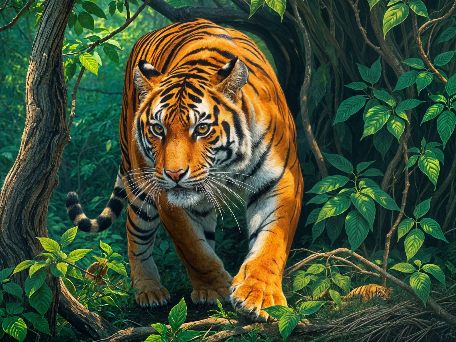 Tiger on the Prowl in Vibrant Wild Landscape