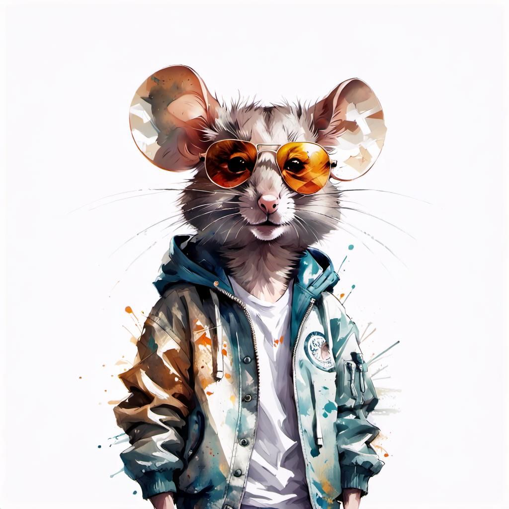 Cute Student Mouse with Sunglasses Illustration