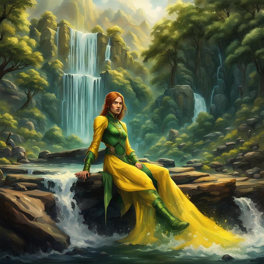 Rogue by the Waterfall: Detailed Matte Painting