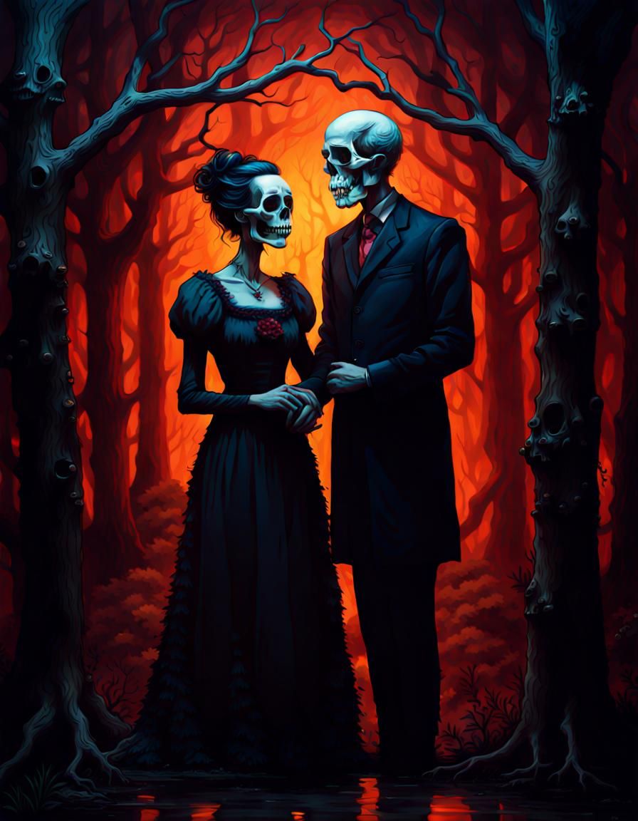 Macabre Couple Portrait with Creepy Bright Colors