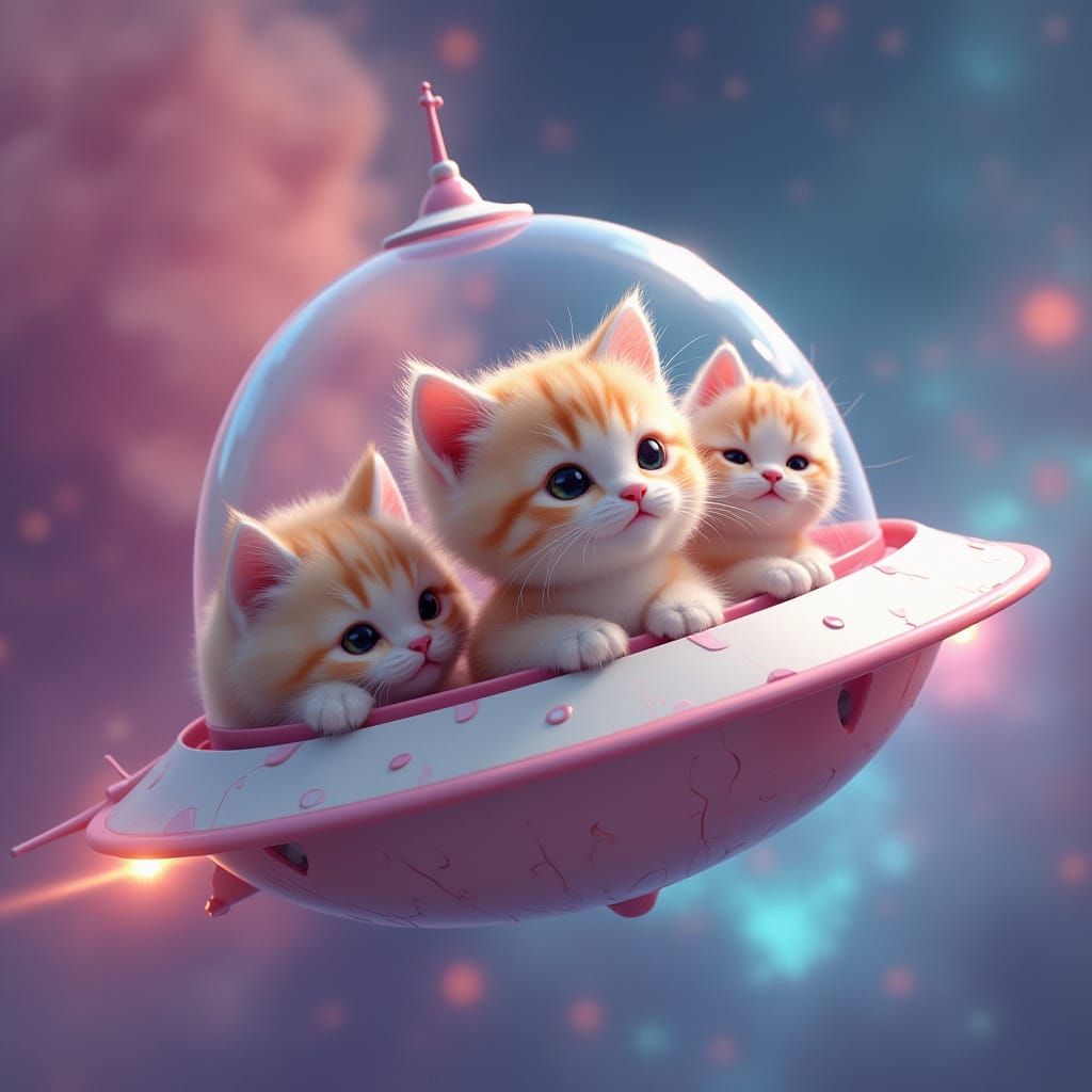 Whimsical Space Kittens in a Futuristic Vessel