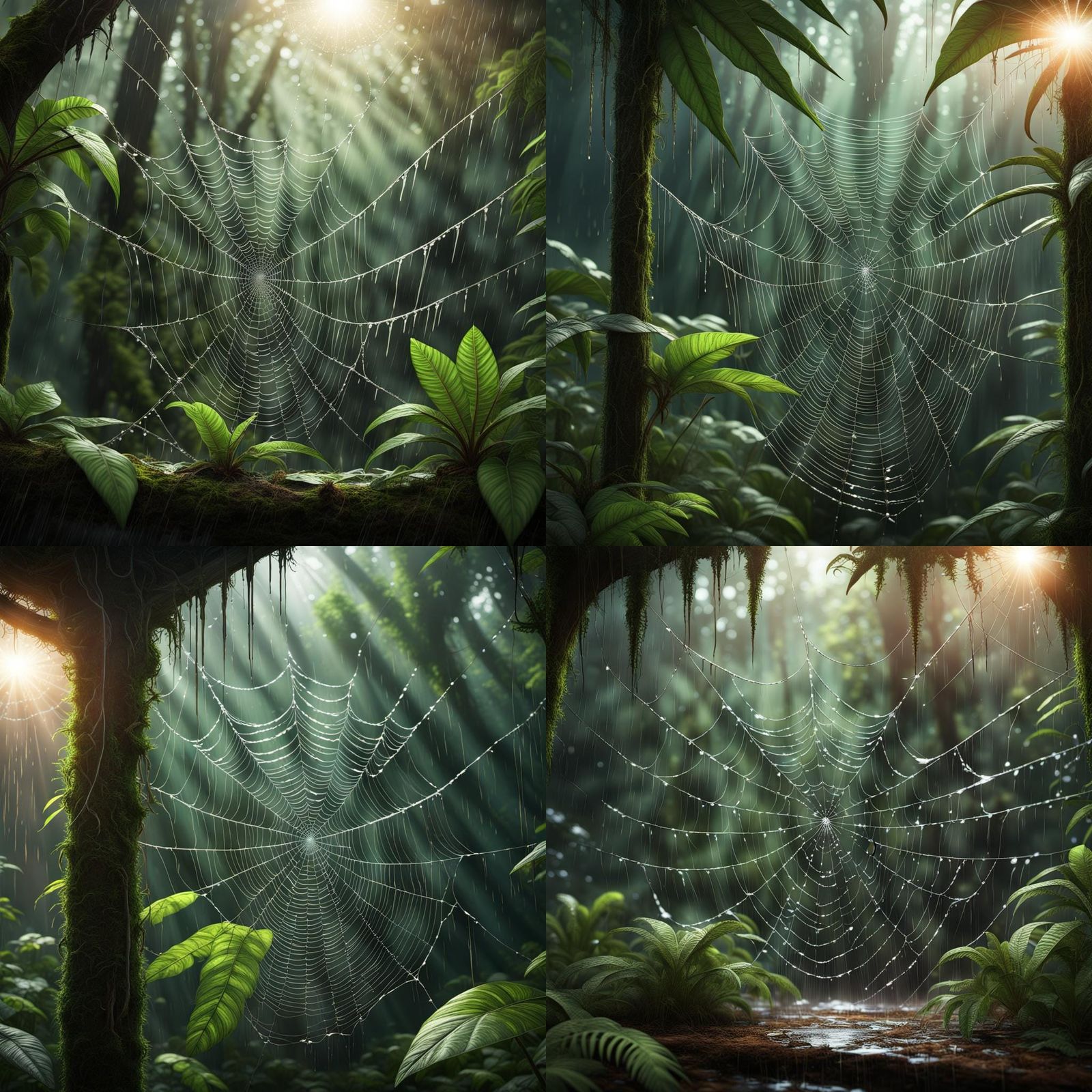 Spider Web in Rainforest, Detailed Matte Painting