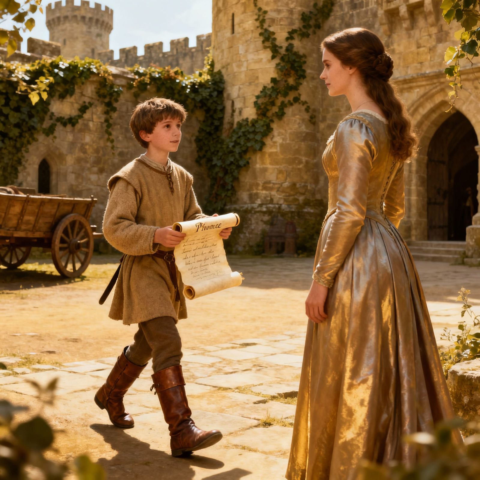 Medieval Servant Boy Delivers Prince's Greetings to Lady