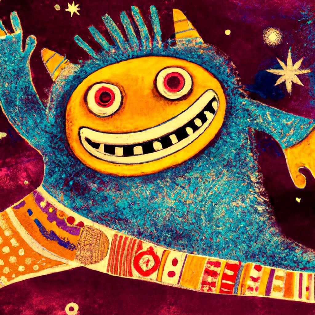 Adorable Monster Superhero in Cosmic Landscape