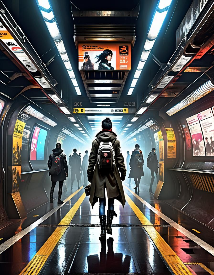 Cyberpunk Subway Station in Anime Manga Style