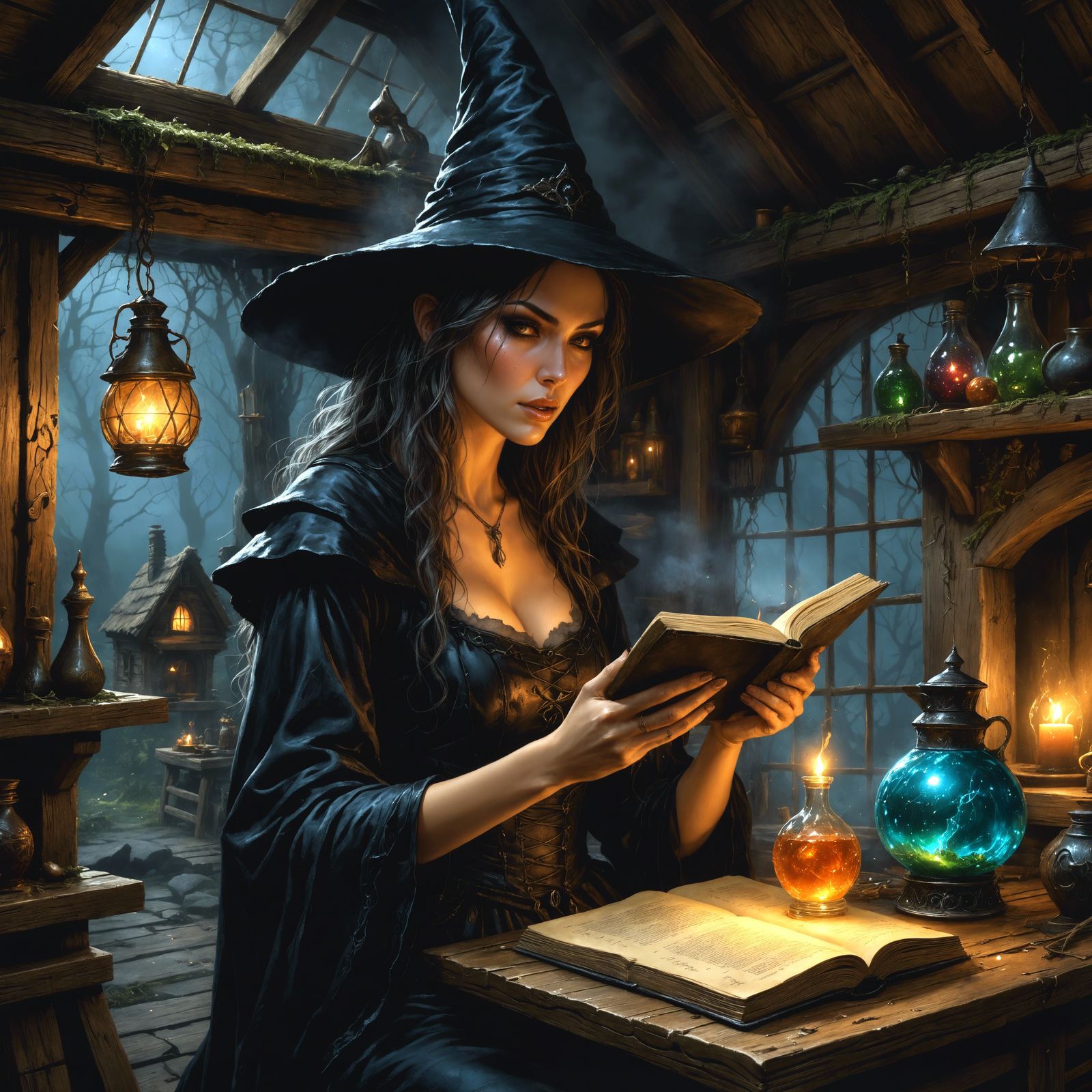 Witch Brews Sparkling Potion in Dark Fantasy Comic