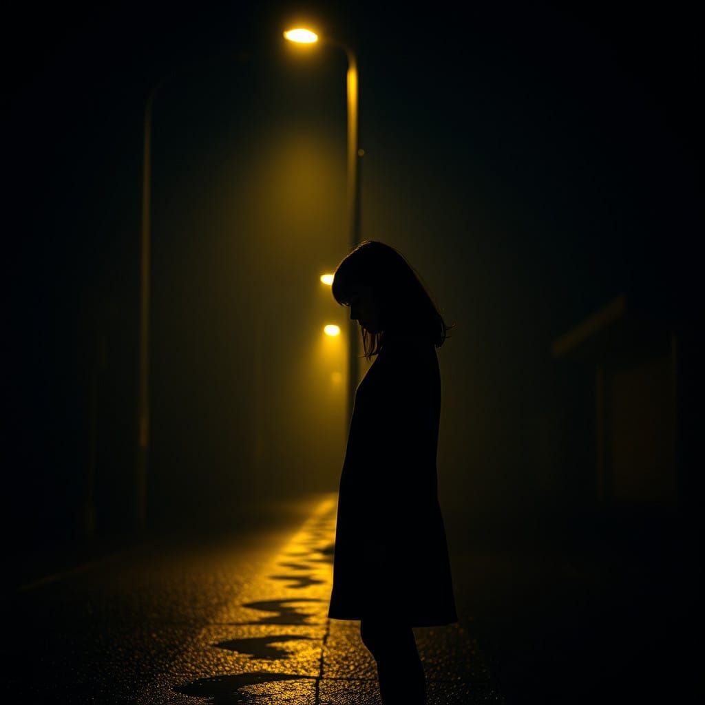 Girl Under Cinematic Streetlight Glow