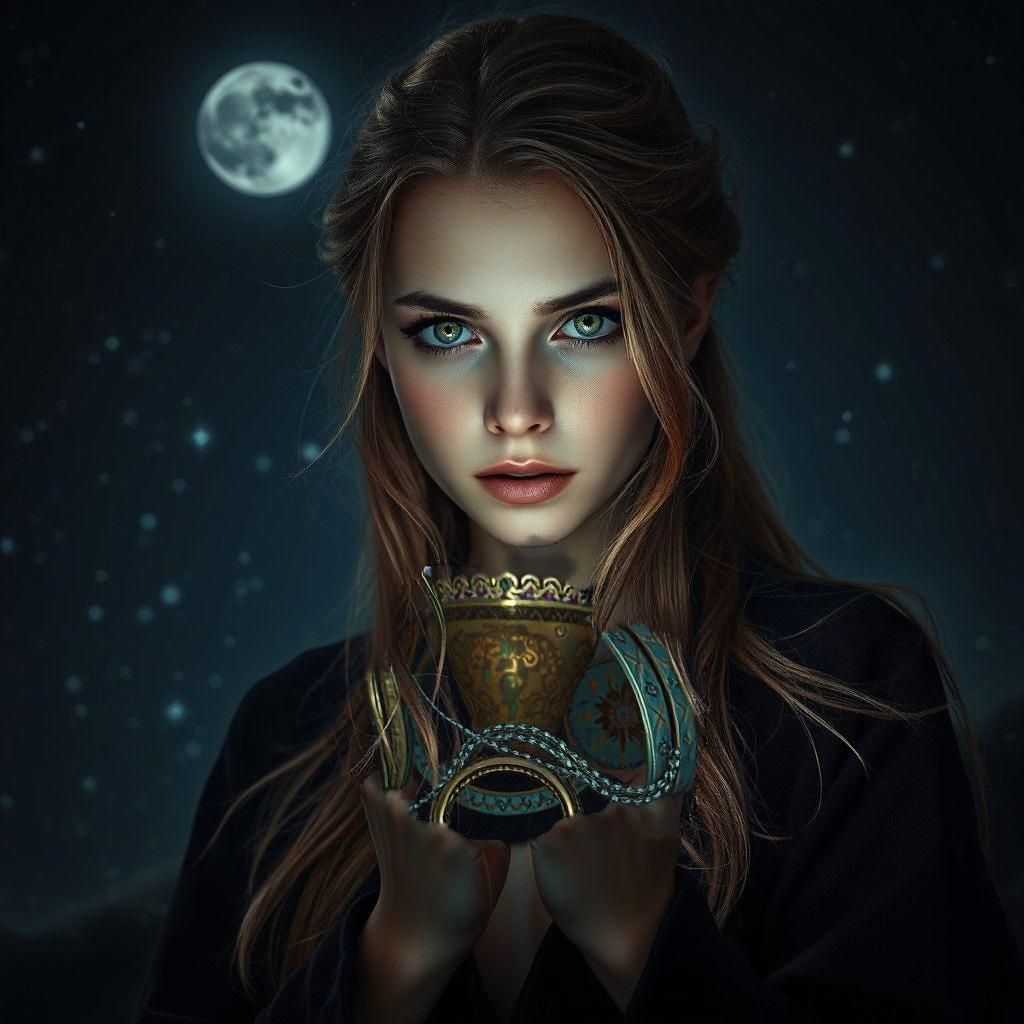 Mystical Female Wizard Portrait Under the Stars